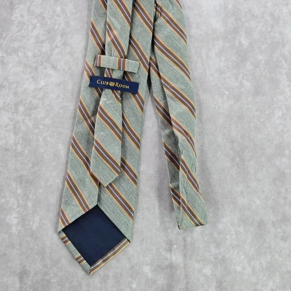 Club Room Gray Brown Blue Stripe 100% Silk Long Men's Neck Tie NWOT - Picture 3 of 6
